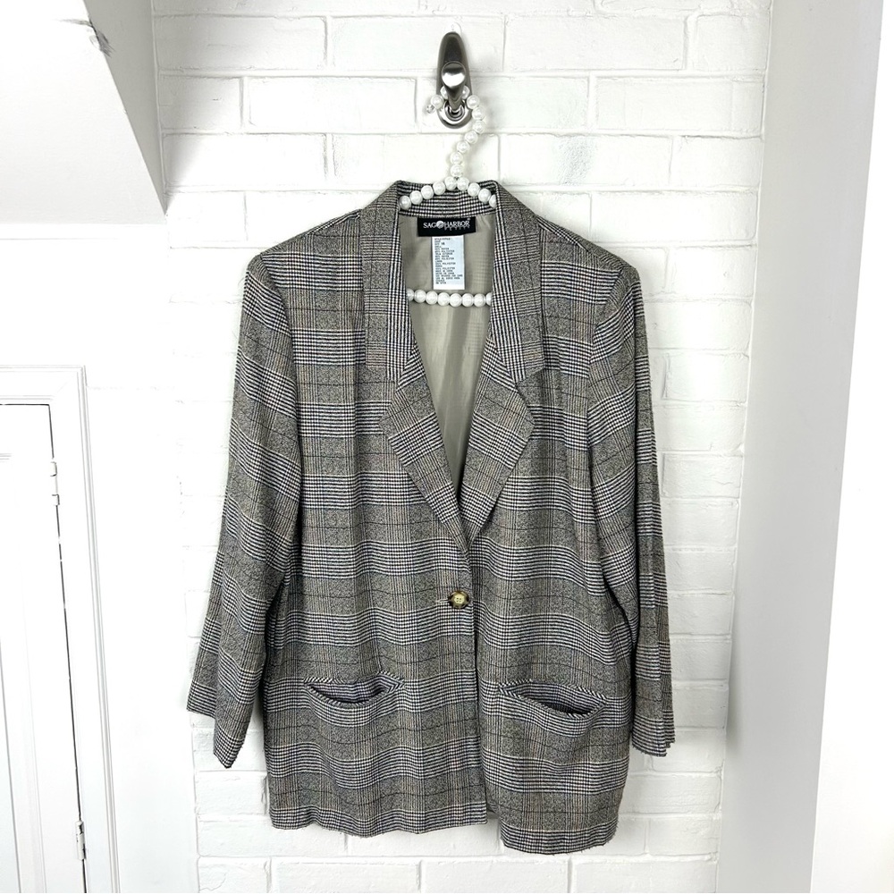 Vintage Sag Harbor Plaid Print Blazer Size 14P